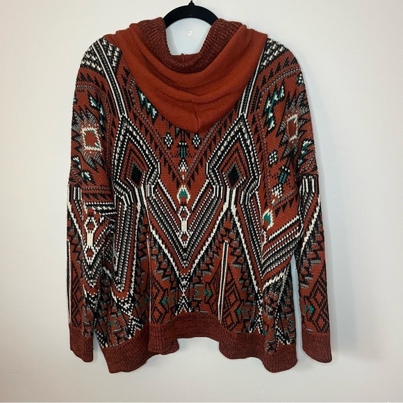 Ecoté Urban Outfitters Relaxed Fit Rust Aztec Hooded Cardigan Sweater Size Small - Picture 11 of 16